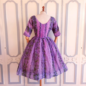 1950s - Stunning Purple Grapes Chiffon Dress - W26 (66cm)