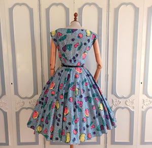 1940s 1950s - Stunning Novelty Print Fruits Cotton Dress - W27 (68cm)