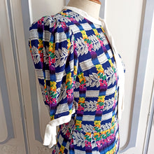 Load image into Gallery viewer, 1930s - Fabulous Puff Sleeves Purple Blue Rayon Dress - W27.5 (70cm)

