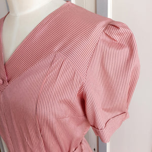 1940s - UNWORN - Gorgeous Pink Striped Silk Dress - W27.5 (70cm)