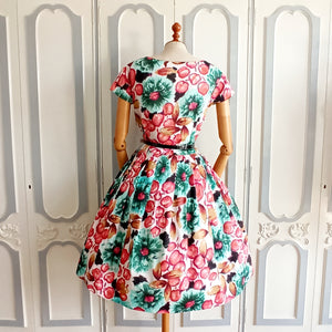 1950s - Stunning Abstract Floral Dress - W27.5 (70cm)