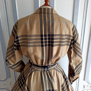 VTG - UNWORN - Fabulous Brown Tartan Wool Dress - W27.5 (70cm)
