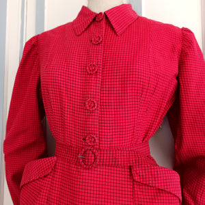 1940s - Gorgeous Red Soft Flannel Winter Dress - W32 (82cm)