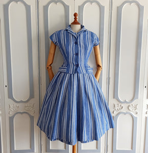 1940s 1950s - Gorgeous 2pc Soft Denim Dress+Top - W26 (66cm)
