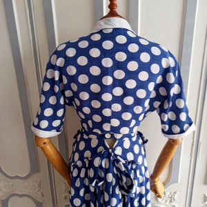 1940s - Gorgeous Blue Polkadots Rayon Bolero Dress - W27 (68cm)