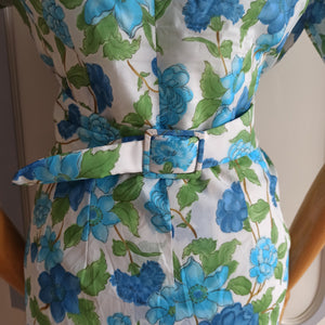 1950s 1960s - Gorgeous Floral Print Satin Dress - W36 (92cm)