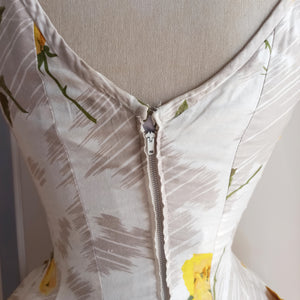1950s - Stunning Yellow Rose Print Cotton Dress - W26 (66cm)
