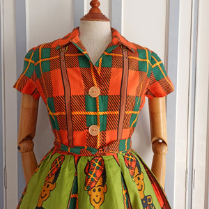 1950s - Rare & Fabulous Scottish Novelty Print Cotton Dress - W26 (66cm)