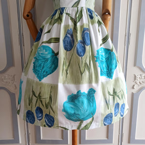 1950s 1960s - Riwa Model - Fabulous Tulip Print Cotton Day Dress - W28 (70cm)