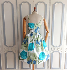 1950s 1960s - Riwa Model - Fabulous Tulip Print Cotton Day Dress - W28 (70cm)