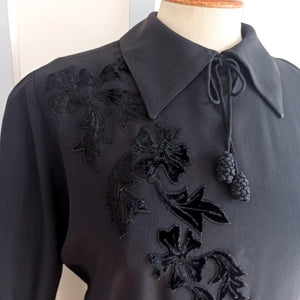 1940s - Stunning Black Rayon Crepe Dress - W32 (82cm)
