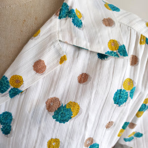 1950s - Precious Atomic Hydrangeas Print Cotton Dress - W30 (76cm)
