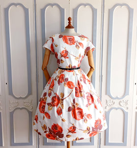 1950s - Gorgeous Rose Print Cotton Dress - W31 (78cm)