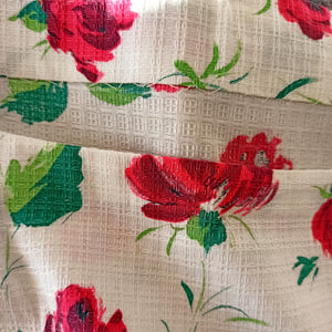 1950s - Gorgeous Rose Print Cotton Thread Dress - W26 (66cm)