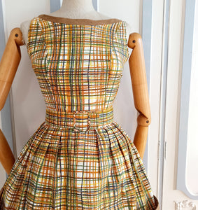 1950s 1960s - Mercier, Paris-Cote Azur - Fabulous Linen Day Dress - W23.5 (60cm)