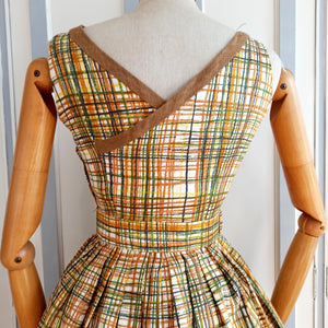 1950s 1960s - Mercier, Paris-Cote Azur - Fabulous Linen Day Dress - W23.5 (60cm)