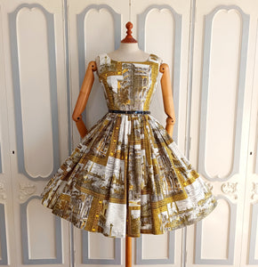1950s - Fabulous Venice Scenes Novelty Print Dress - W26 (64/66cm)