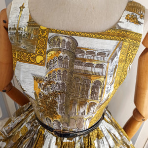 1950s - Fabulous Venice Scenes Novelty Print Dress - W26 (64/66cm)