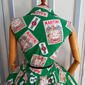 1950s - Rare Collector's Martini Novelty Print Dress - W28 (72cm)