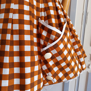 1950s 1960s - Adorable Brown Big Checked Pockets Dress - W27 (68cm)