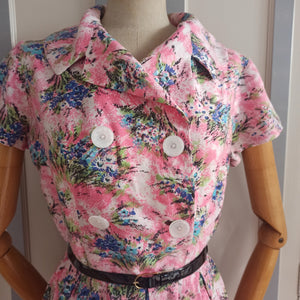 1940s 1950s - Adorable Pink Floral Print Rayon Dress - W31 (78cm)