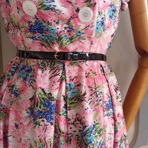 1940s 1950s - Adorable Pink Floral Print Rayon Dress - W31 (78cm)