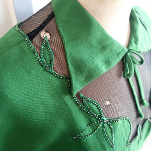 1930s 1940s - Stunning Green Gabardine Wool Dress - W32 (82cm)