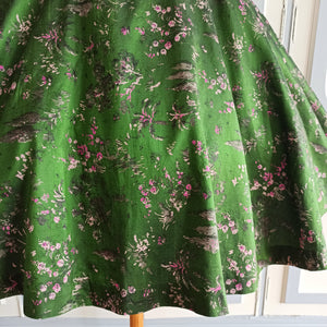 1950s - Exquisite Wild Silk Landscape Novelty Print Dress - W31 (78cm)