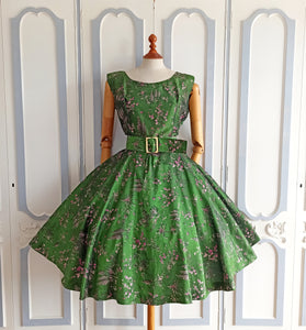 1950s - Exquisite Wild Silk Landscape Novelty Print Dress - W31 (78cm)