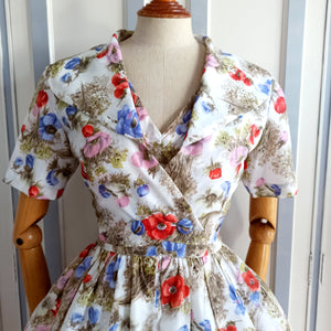 1950s  - Marvelous 2pc Floral Bolero Jacket Nylon Dress - W27 (68cm)