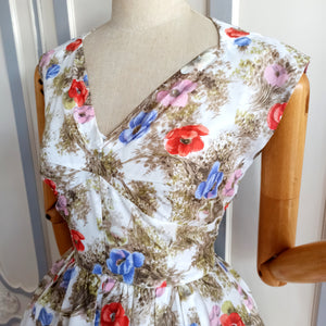 1950s  - Marvelous 2pc Floral Bolero Jacket Nylon Dress - W27 (68cm)