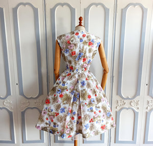 1950s  - Marvelous 2pc Floral Bolero Jacket Nylon Dress - W27 (68cm)