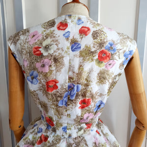 1950s  - Marvelous 2pc Floral Bolero Jacket Nylon Dress - W27 (68cm)