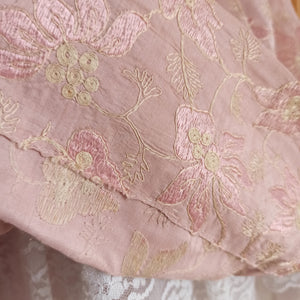 1940s 1950s - Unique Hand Embroidered Silk Antique Pink Dress - W24 (60cm)