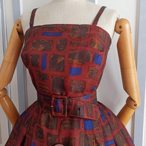 1950s 1960s - Gorgeous Abstract Straps Dress - W26 (66cm)