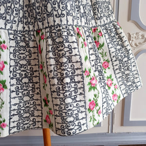 1950s 1960s - Stunning Rosegarden Cotton Skirt - W27.5 (70cm)