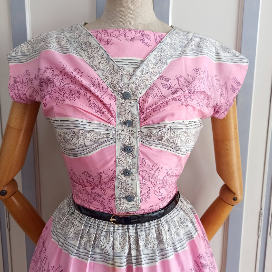 1950s 1960s - Horrockses, UK - Stunning Pink Bolero Dress - W25 (64cm)