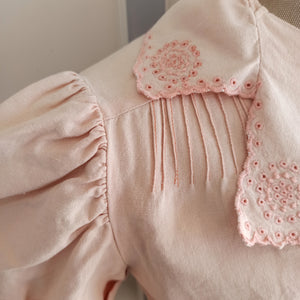 1930s - Adorable Pink Puff Shoulders Linen Blouse - XS/S