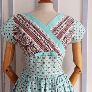 1940s 1950s - Precious Turquoise Buckle Back Dress - W27.5 (70cm)
