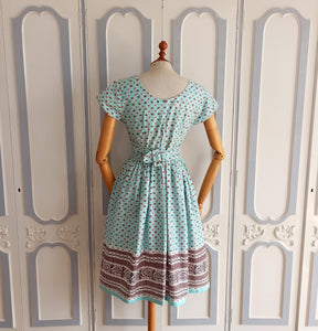 1940s 1950s - Precious Turquoise Buckle Back Dress - W27.5 (70cm)