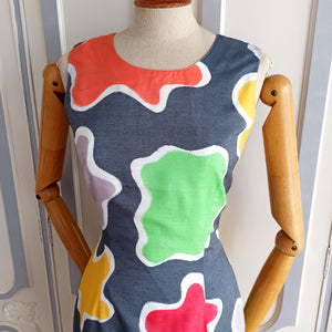 1960s - Stunning Primary Colors Abstract Wiggle Dress - W26/27 (66/68cm)