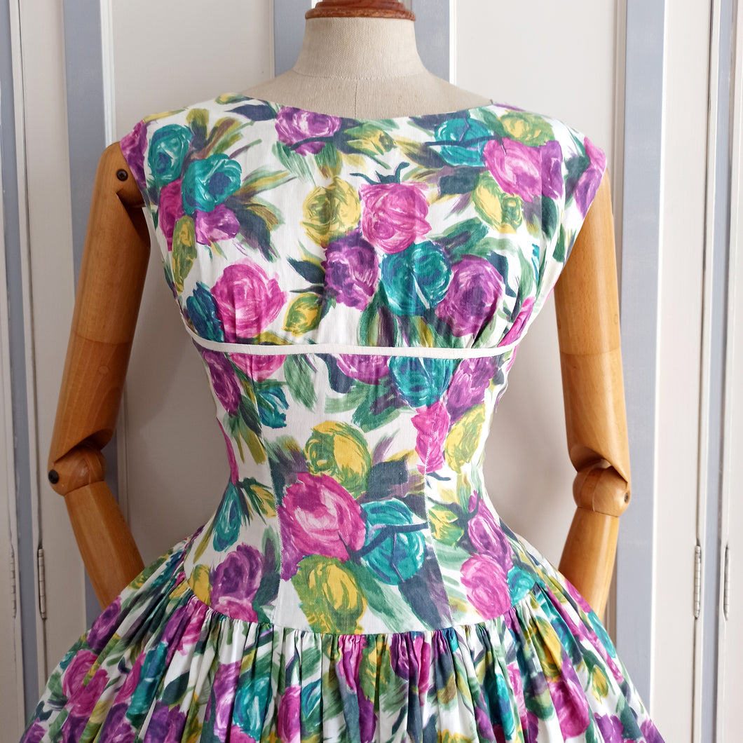 1950s 1960s - Stunning Roses Print Dress - W30 (76cm)