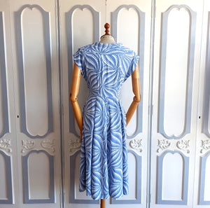 1940s - Stunning Organic Print Rayon Silk Dress - W29 (74cm)
