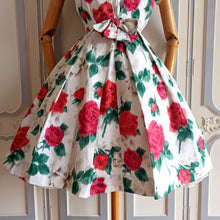 Load image into Gallery viewer, 1950s 1960s - Stunning Rose Print Cocktail Silky Cotton Dress - W26 (66cm)
