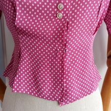 Load image into Gallery viewer, 1930s - Adorable Peter Pan Collar Magenta Dotted Crepe Blouse - XS/S
