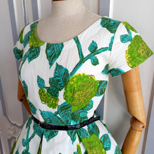 1950s 1960s - Stunning Hydrangeas Print Dress - W27 (68cm)
