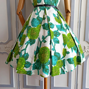 1950s 1960s - Stunning Hydrangeas Print Dress - W27 (68cm)