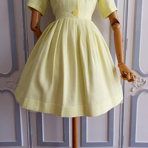 1950s 1960s - Adorable Yellow Shawl Collar Dress - W28 (72cm)