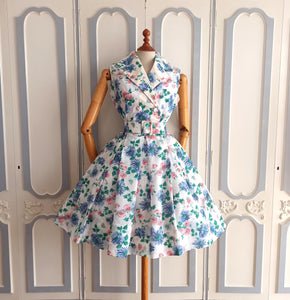 1950s - Spectacular Floral Print Nylon Dress - W28 (70cm)