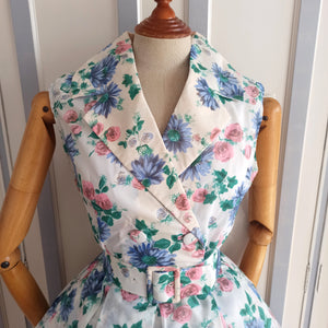 1950s - Spectacular Floral Print Nylon Dress - W28 (70cm)